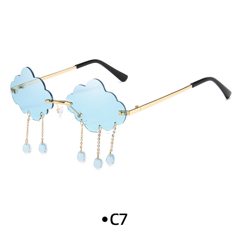 Rimless Cloud Lens Raindrop Charm Sunglasses - C7