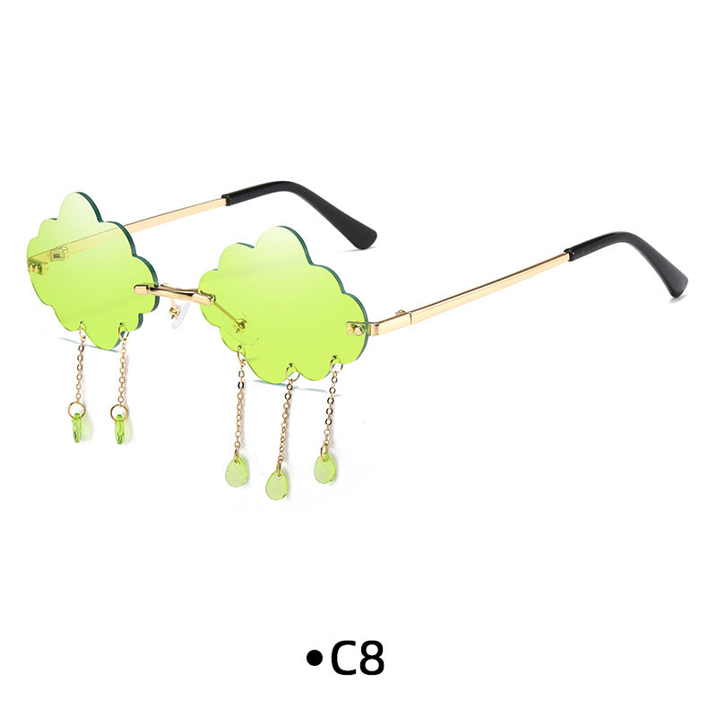 Rimless Cloud Lens Raindrop Charm Sunglasses - C8