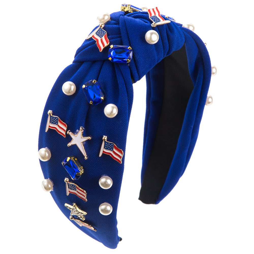 Flag Star Charm Knotted Headband - Blue