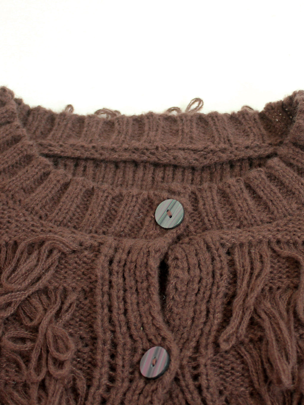 Shaggy Loop Fringe Button Knit Cardigan - Coffee - 1
