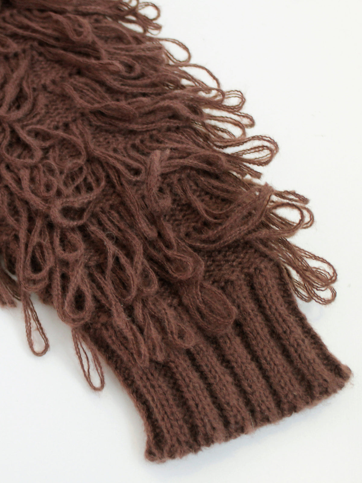 Shaggy Loop Fringe Button Knit Cardigan - Coffee - 2