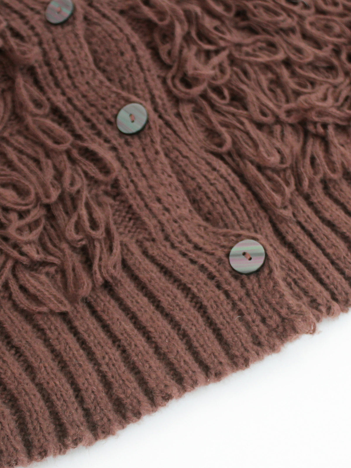 Shaggy Loop Fringe Button Knit Cardigan - Coffee - 3