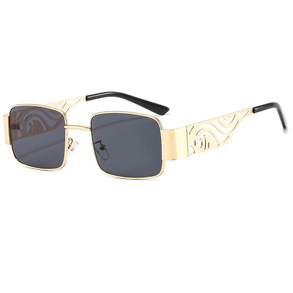 Cutout Temple Rectangle Retro Sunglasses - C1