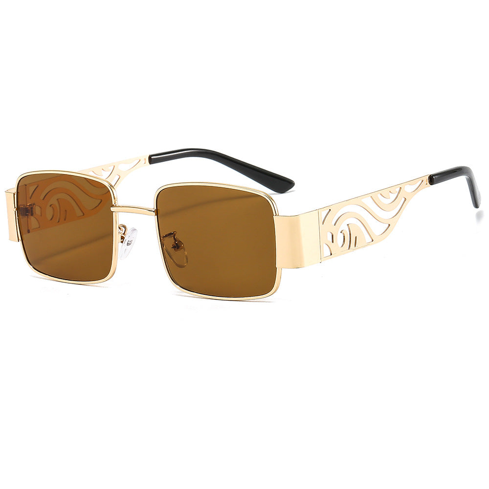 Cutout Temple Rectangle Retro Sunglasses - C3