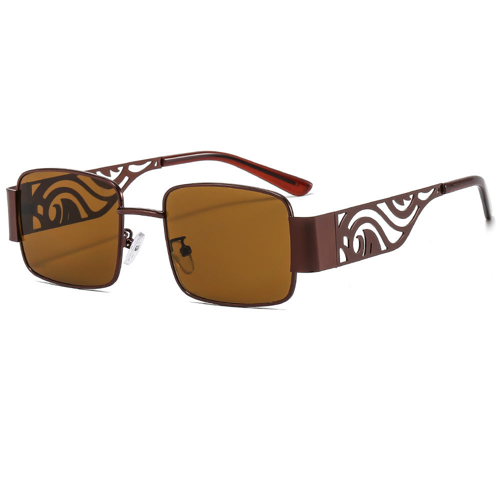 Cutout Temple Rectangle Retro Sunglasses - C4