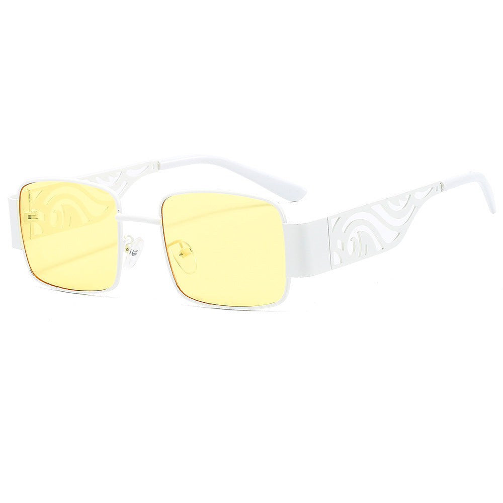 Cutout Temple Rectangle Retro Sunglasses - C7