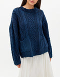 Patch Pocket Cable Knit Pullover Sweater - Blue