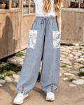 Boho Lace Pocket Balloon Harem Pants - Grey