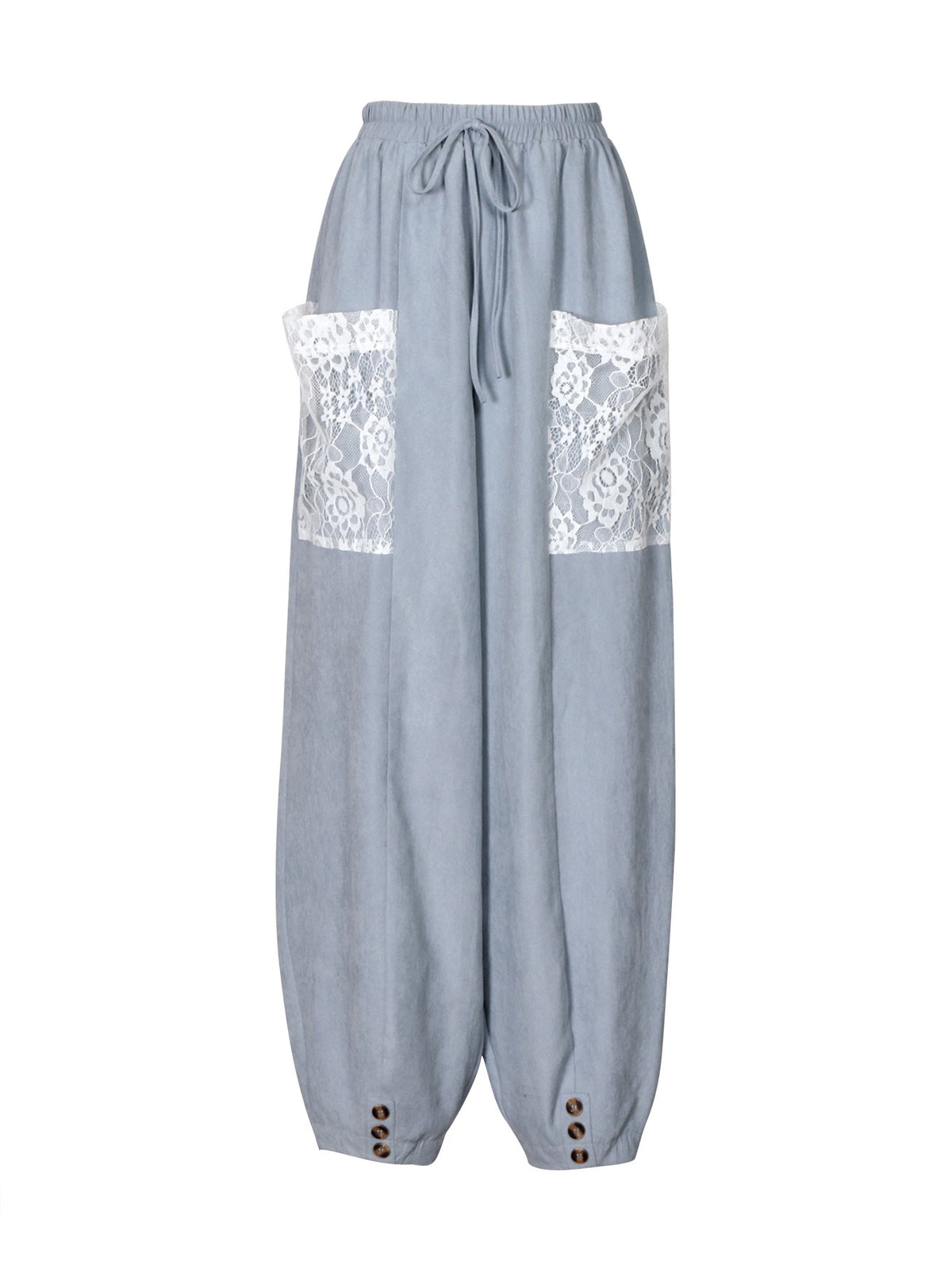 Boho Lace Pocket Balloon Harem Pants - Grey - 4