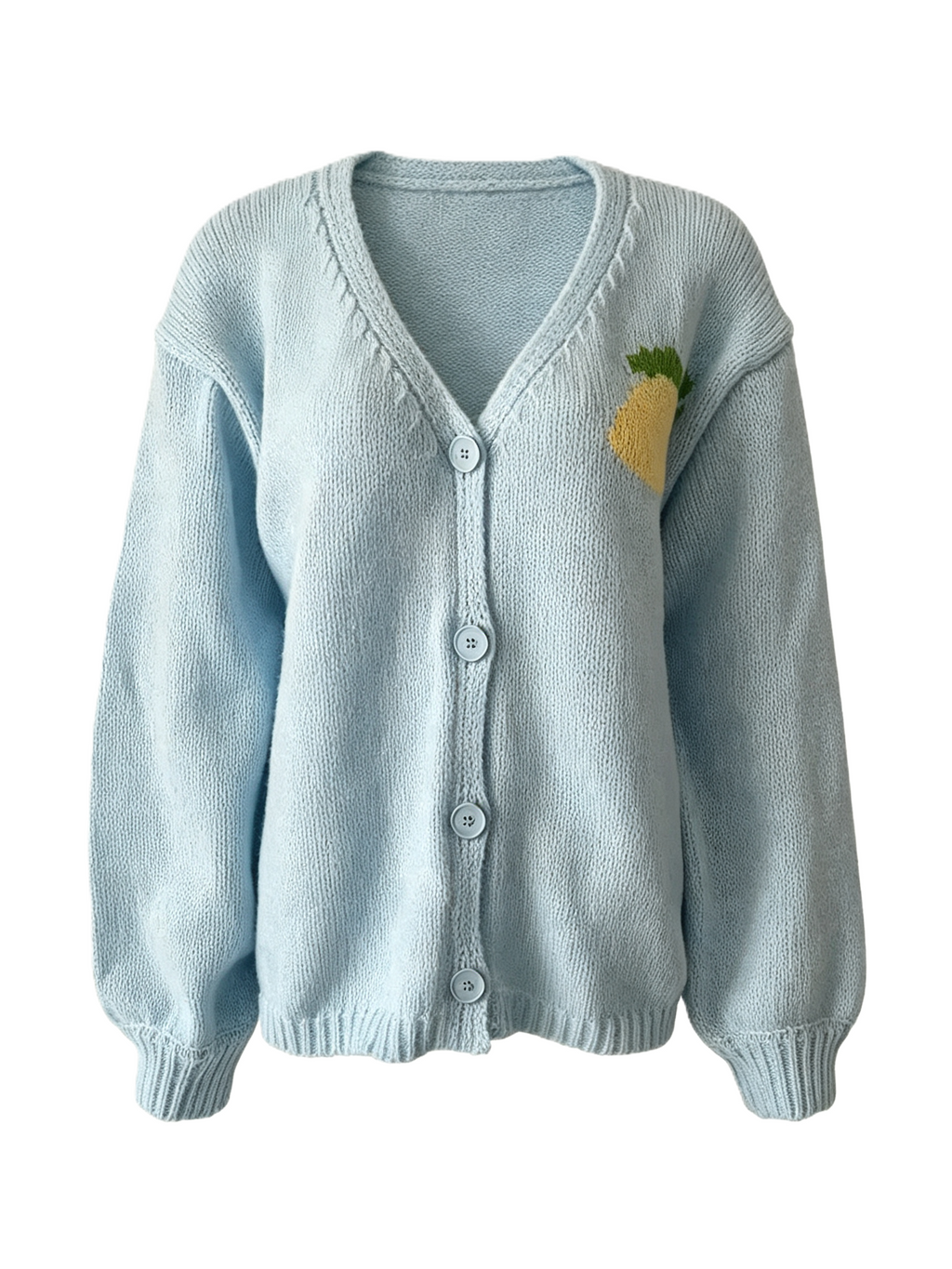 Lemon Graphic V Neck Button Cardigan - Blue