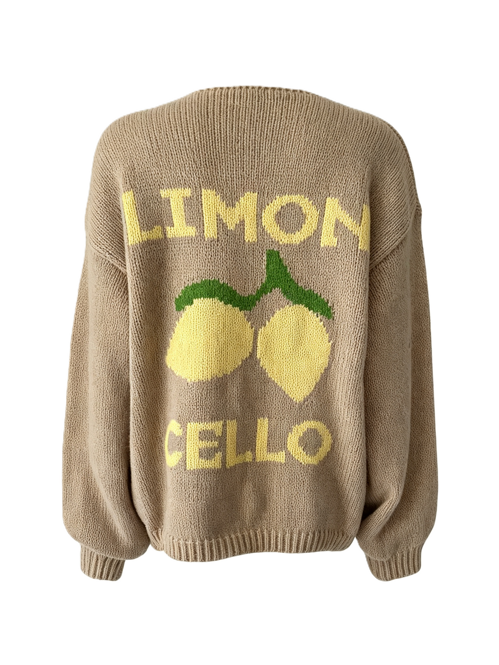 Lemon Graphic V Neck Button Cardigan - Khaki - 1