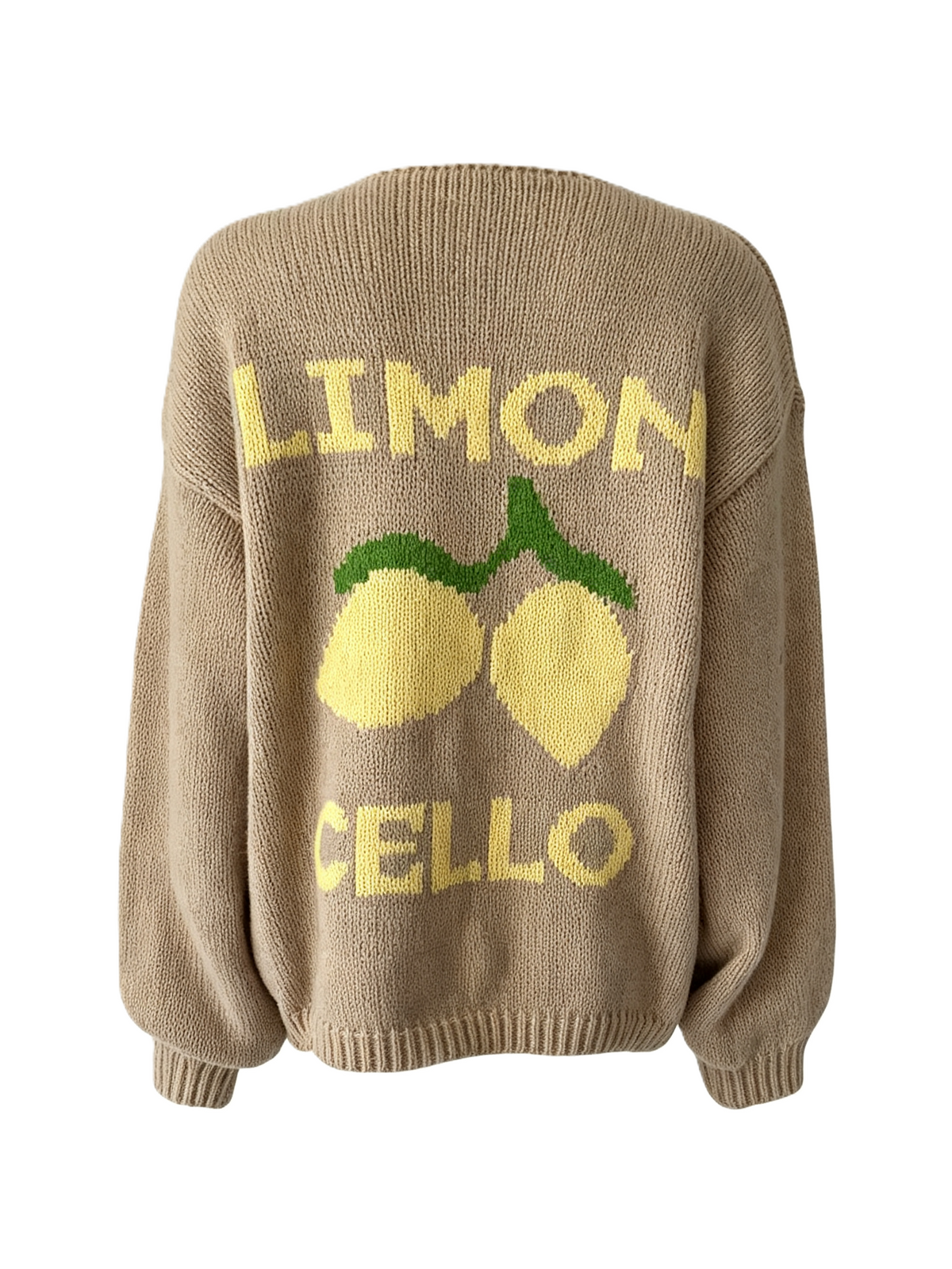 Lemon Graphic V Neck Button Cardigan - Khaki - 1