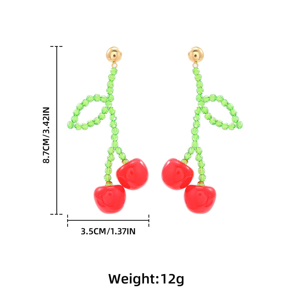 Beaded Cherry Drop Statement Earrings - Cherry