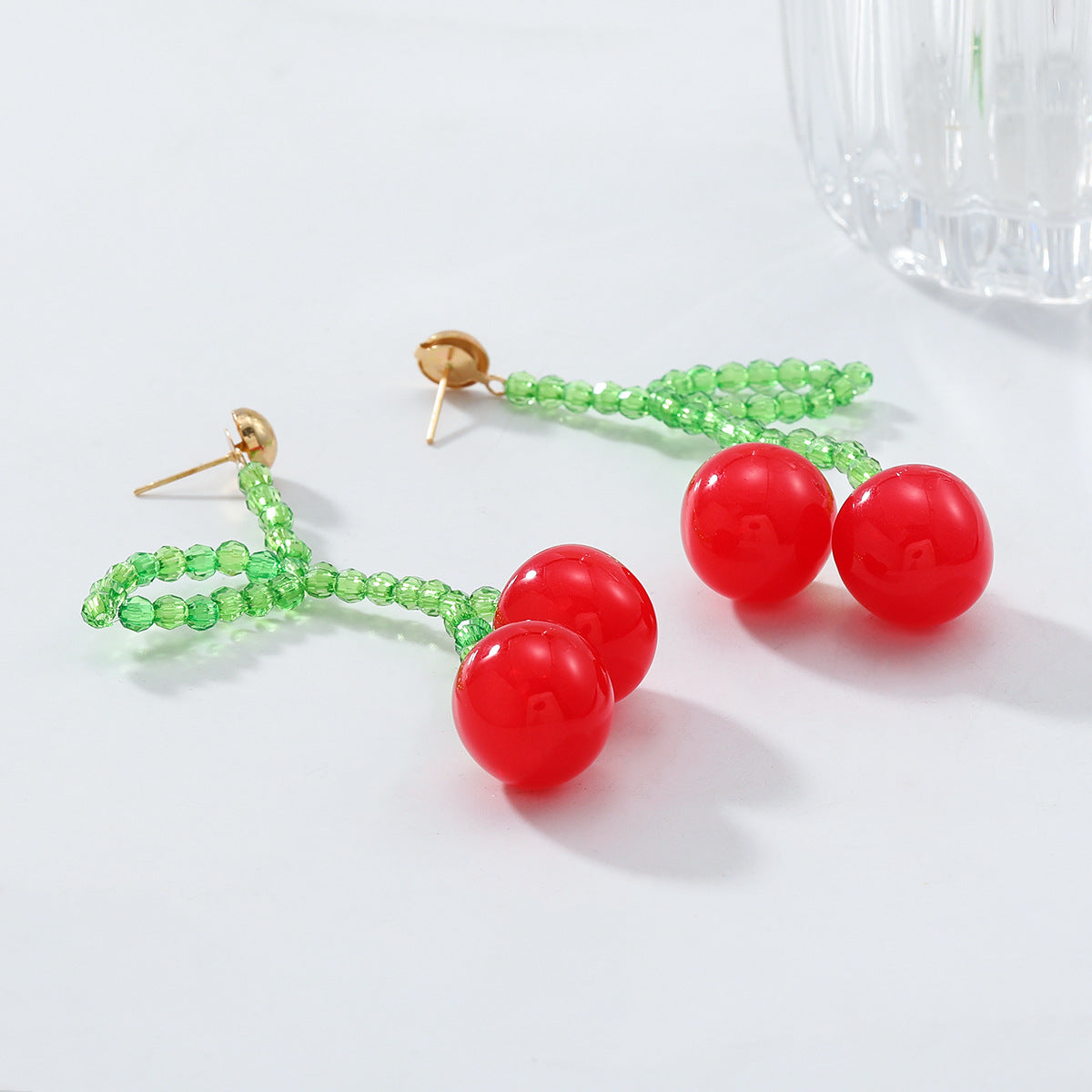 Beaded Cherry Drop Statement Earrings - Cherry - 1