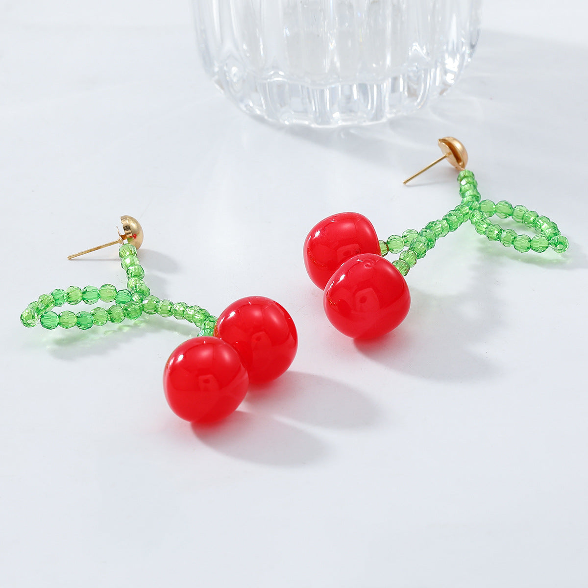Beaded Cherry Drop Statement Earrings - Cherry - 2