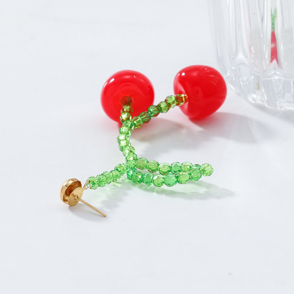 Beaded Cherry Drop Statement Earrings - Cherry - 4