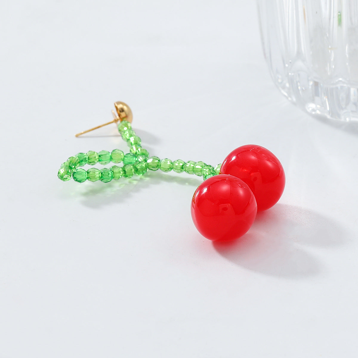 Beaded Cherry Drop Statement Earrings - Cherry - 5