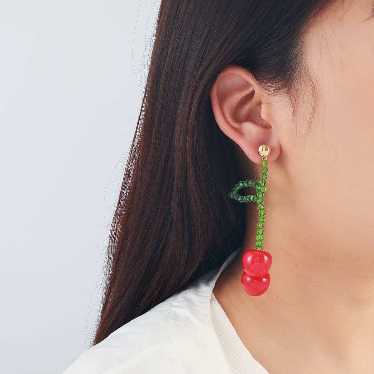 Beaded Cherry Drop Statement Earrings