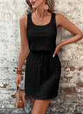 Jacquard Cut Out Drawstring Vest Dress - Black