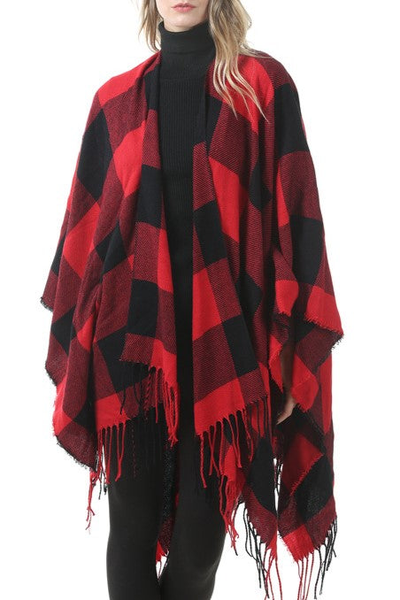 Tartan Plaid Fringed Ruana Poncho - view 5