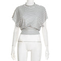 Cropped Rib Knit Tee With Draped Overlay - Black