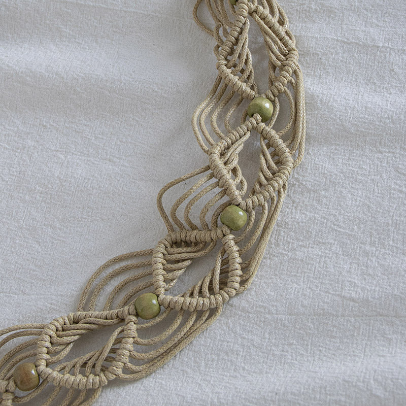Macrame Woven Wooden Bead Waist Chain - Khaki - 3