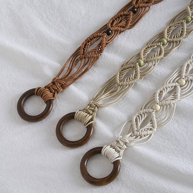 Macrame Woven Wooden Bead Waist Chain