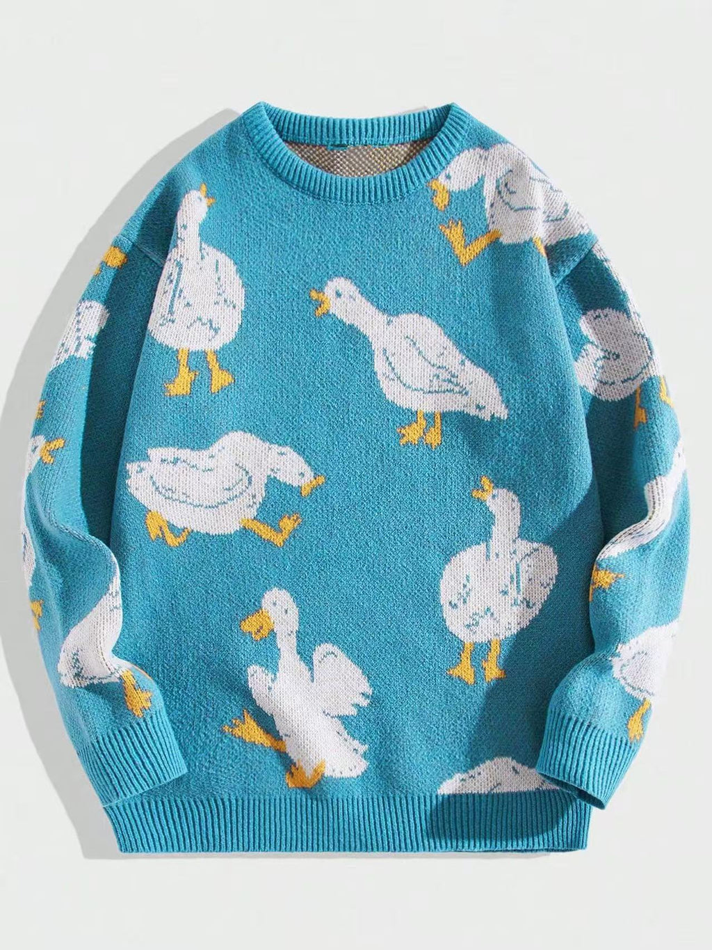 Allover Goose Jacquard Crewneck Sweater - Blue - 1