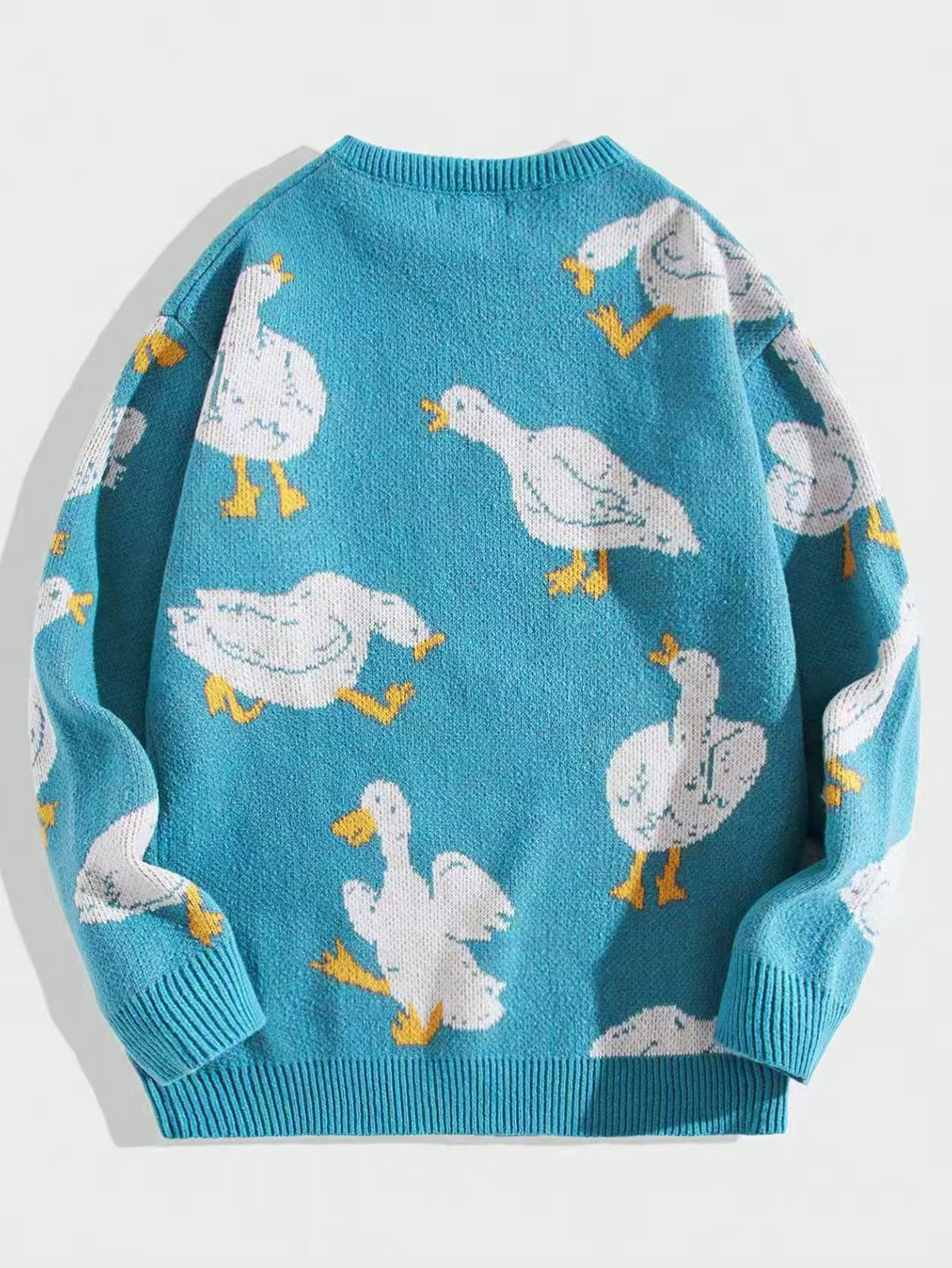 Allover Goose Jacquard Crewneck Sweater - Blue - 2