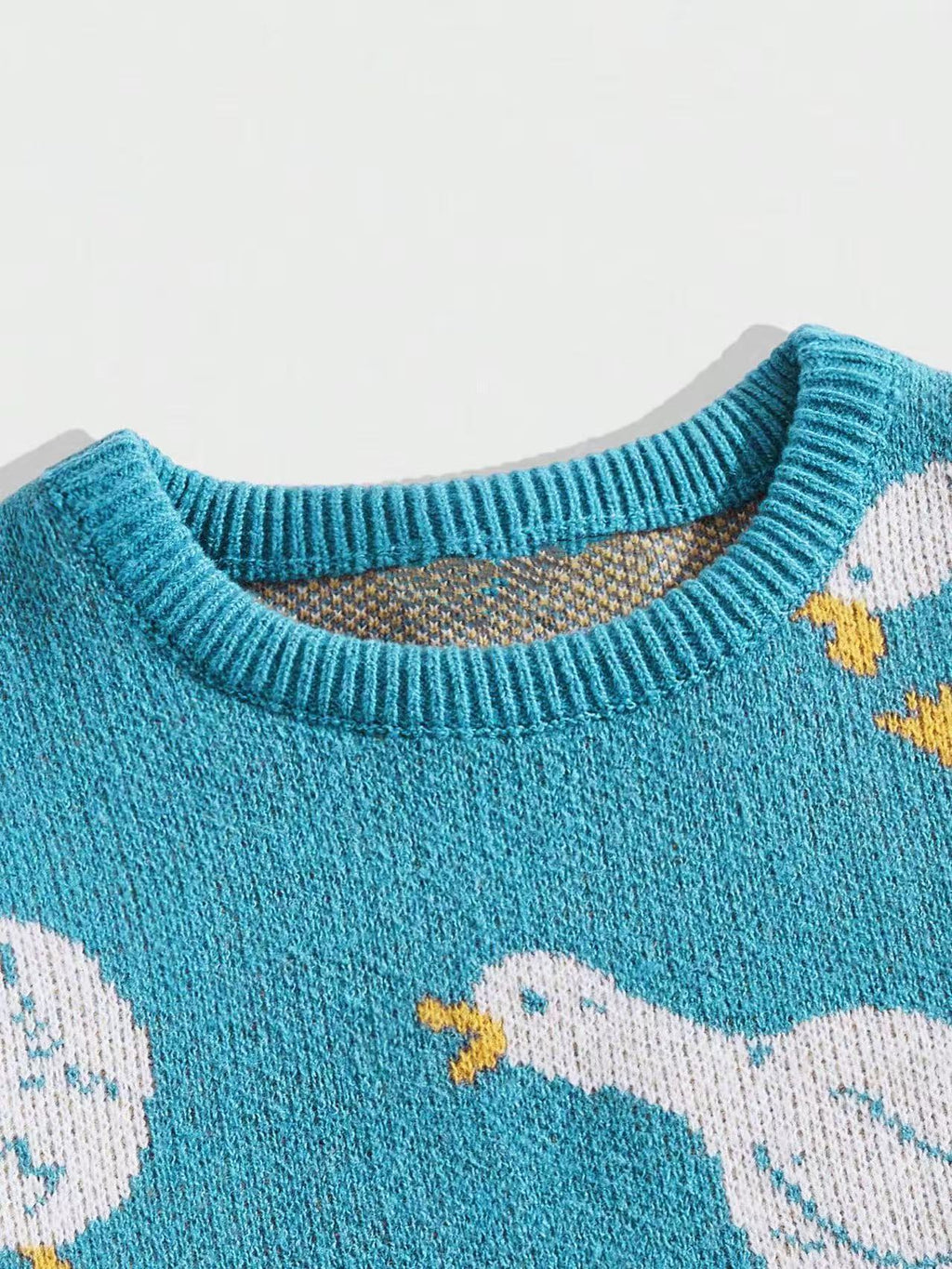 Allover Goose Jacquard Crewneck Sweater - Blue - 3