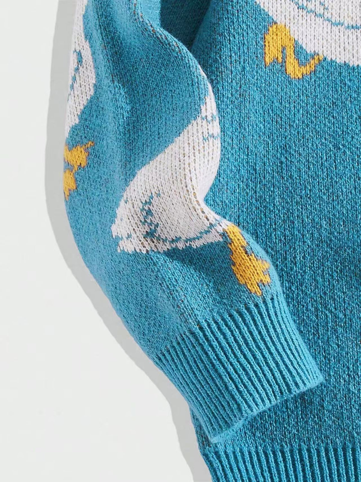 Allover Goose Jacquard Crewneck Sweater - Blue - 4