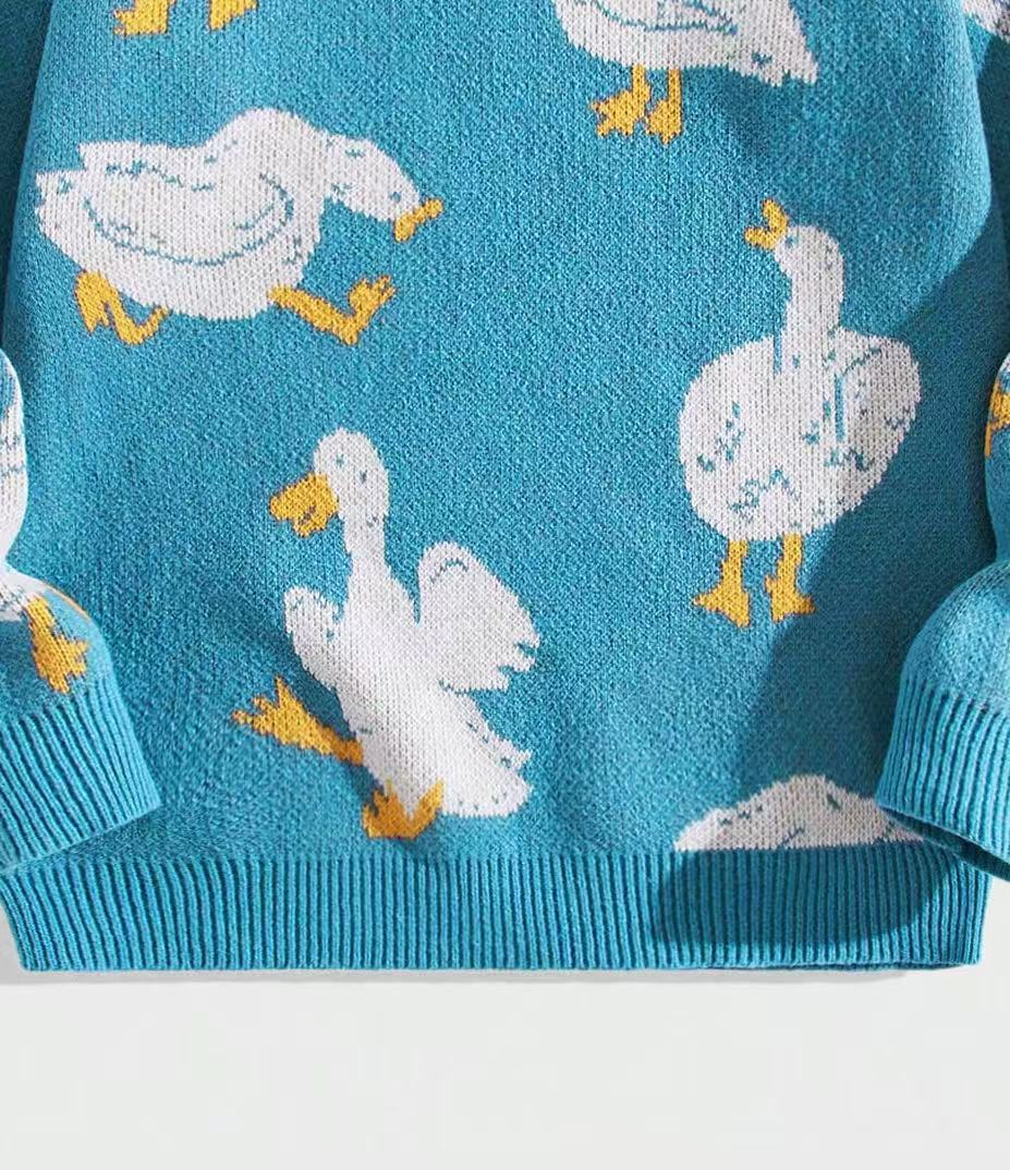Allover Goose Jacquard Crewneck Sweater - Blue - 5