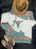 Southwestern Print Colorblock Pullover Hoodie - Cowboy