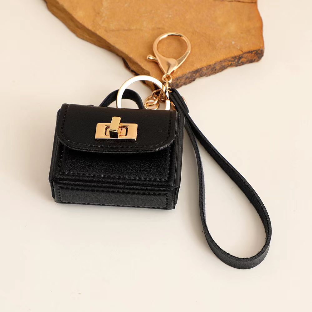 Turn Lock Mini Purse Bag Charm Keyring - Black