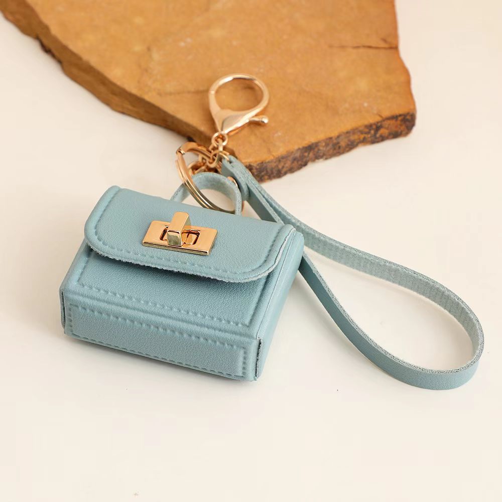 Turn Lock Mini Purse Bag Charm Keyring - Blue