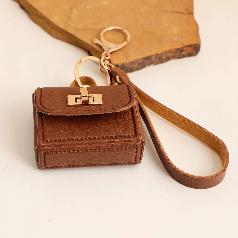 Turn Lock Mini Purse Bag Charm Keyring - Brown
