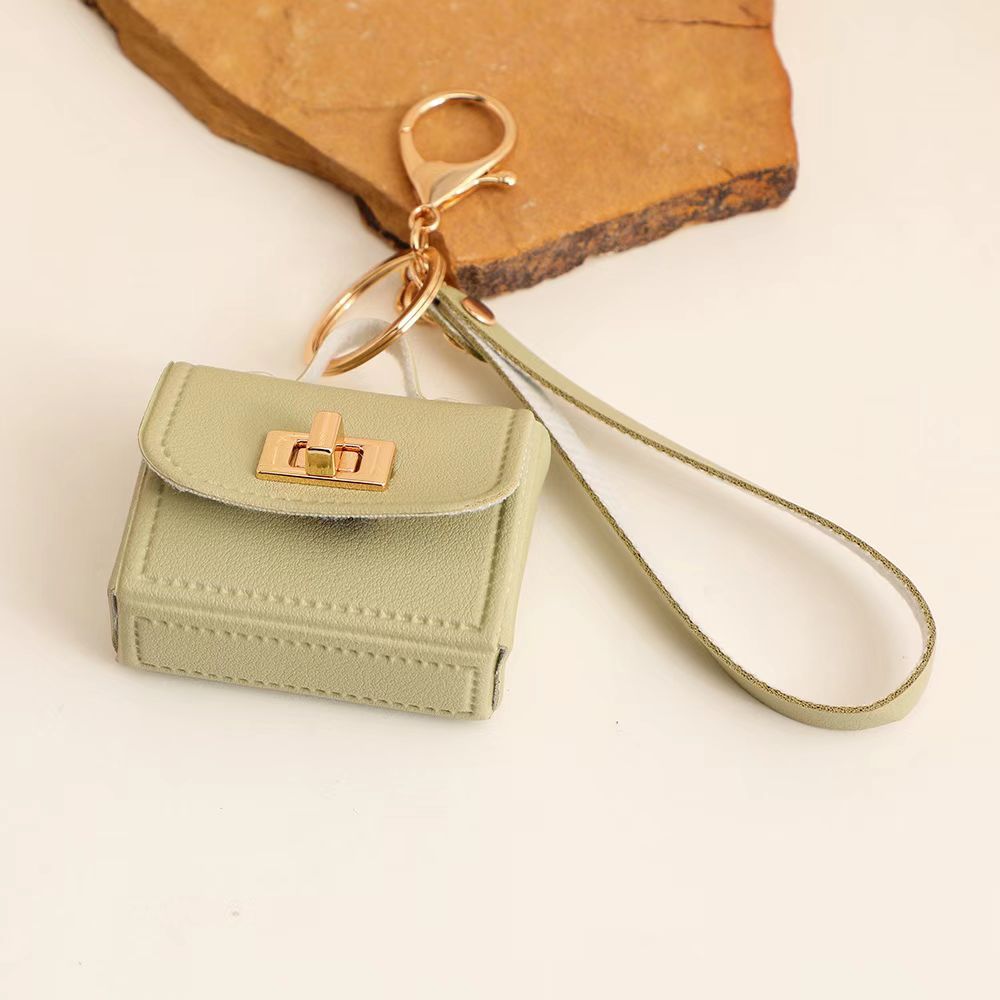 Turn Lock Mini Purse Bag Charm Keyring - Green
