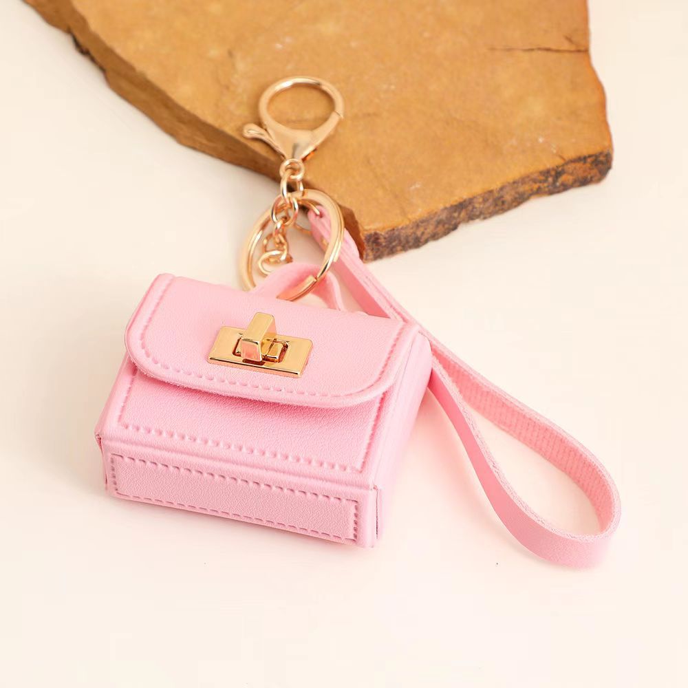 Turn Lock Mini Purse Bag Charm Keyring - Pink