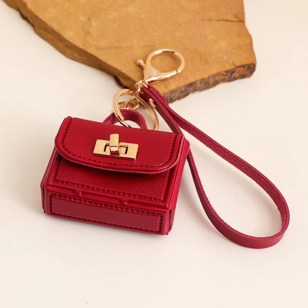 Turn Lock Mini Purse Bag Charm Keyring - Red