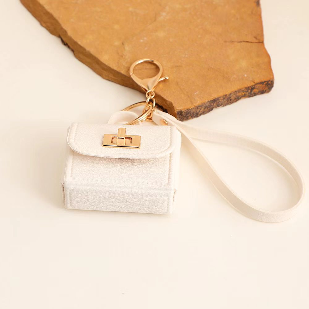 Turn Lock Mini Purse Bag Charm Keyring - White