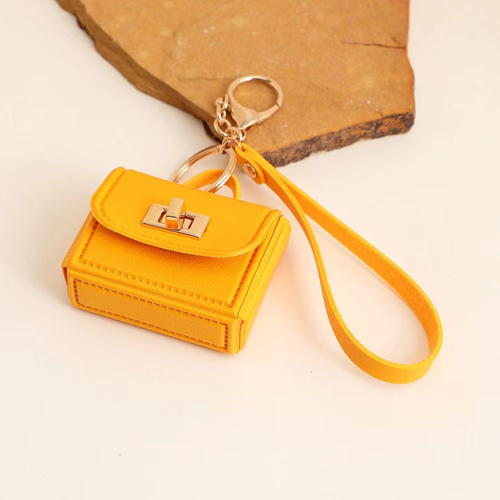 Turn Lock Mini Purse Bag Charm Keyring - Yellow