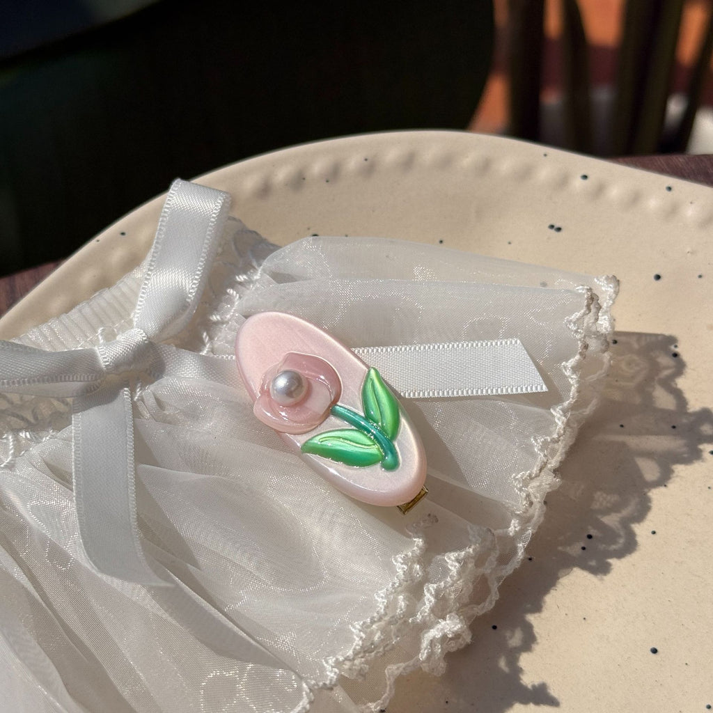 Pearl Tulip Flower Snap Hair Clips - Color_2