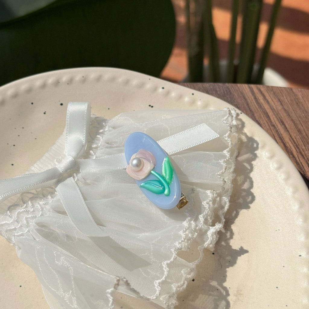 Pearl Tulip Flower Snap Hair Clips - Color_4