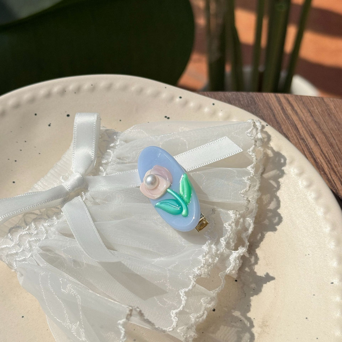 Pearl Tulip Flower Snap Hair Clips - Color_4