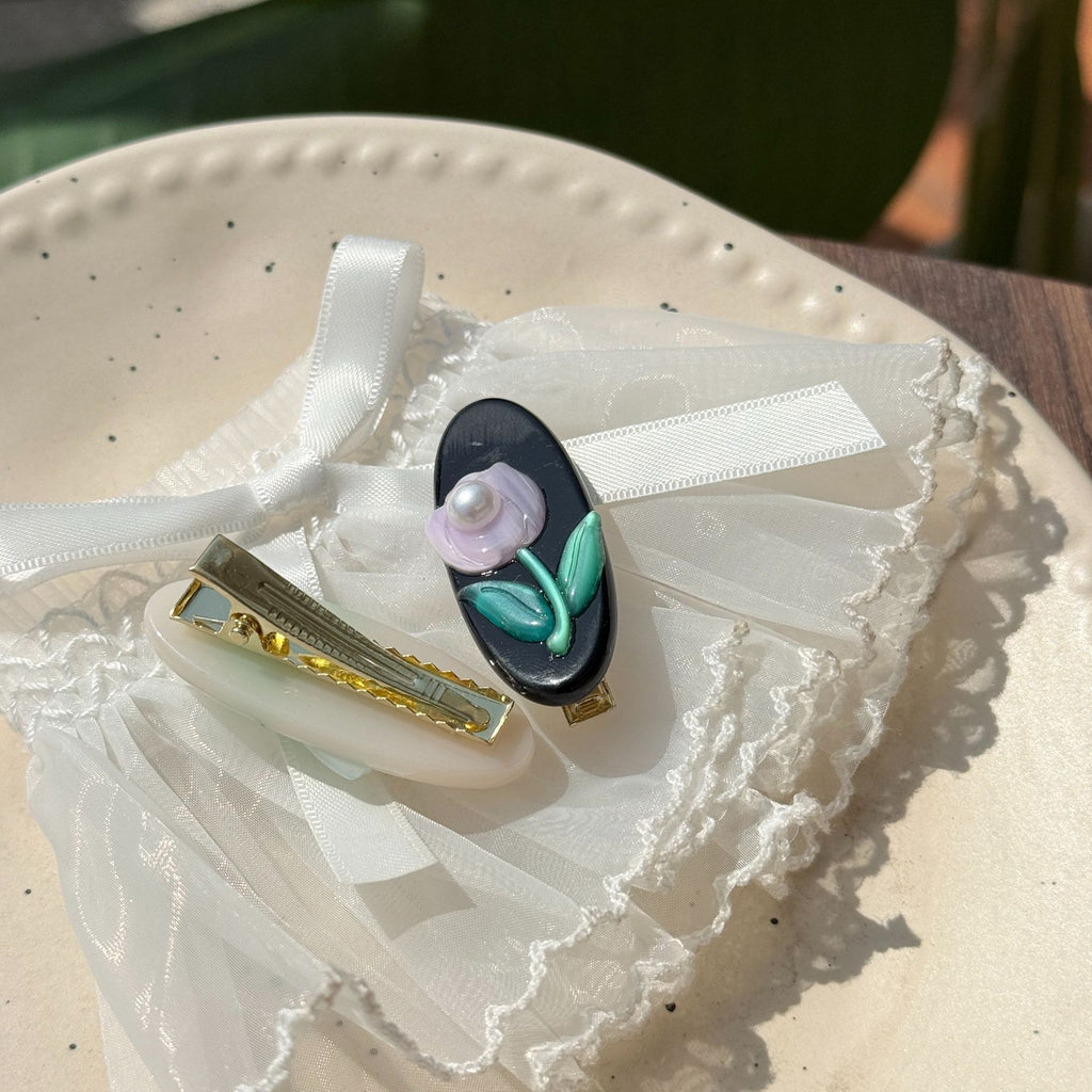 Pearl Tulip Flower Snap Hair Clips - view 1