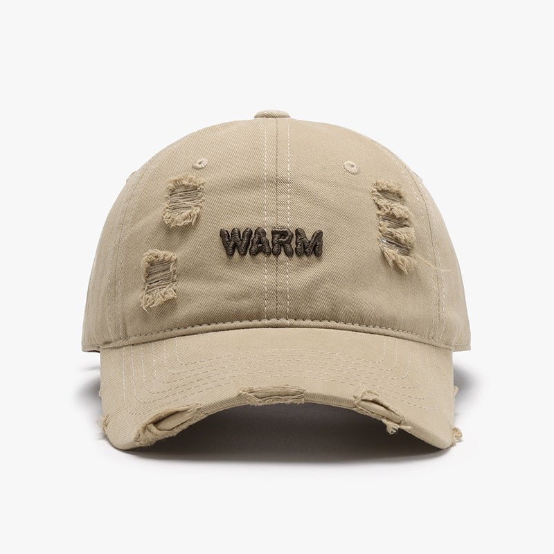 Ripped Brim Vintage Wash Baseball Cap - Khaki_1