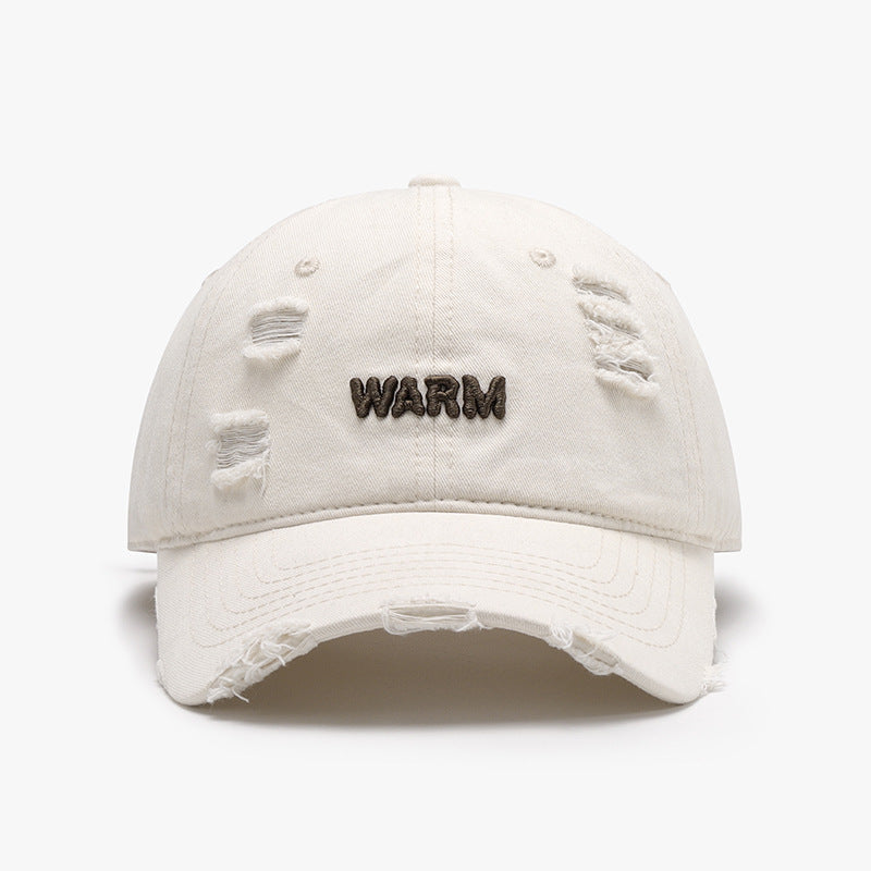 Ripped Brim Vintage Wash Baseball Cap - White