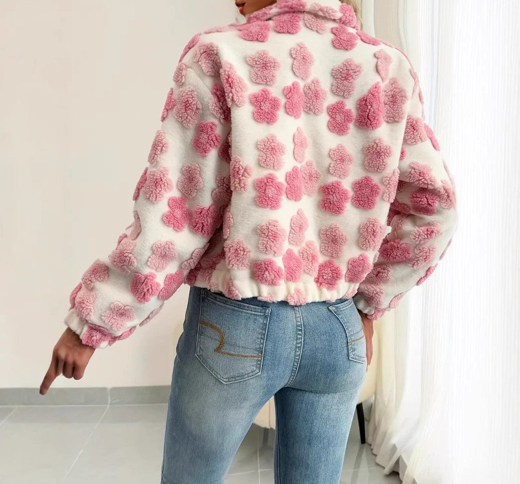 Floral Textured Fleece Zip Up Jacket - view 2