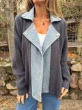 Denim Panel Knit Shirt Jacket - DarkGrey