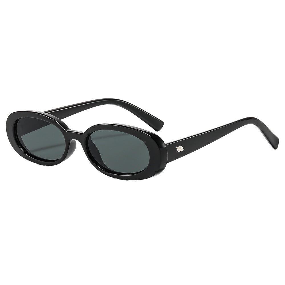 Small Oval Frame Retro Y2K Sunglasses - Black